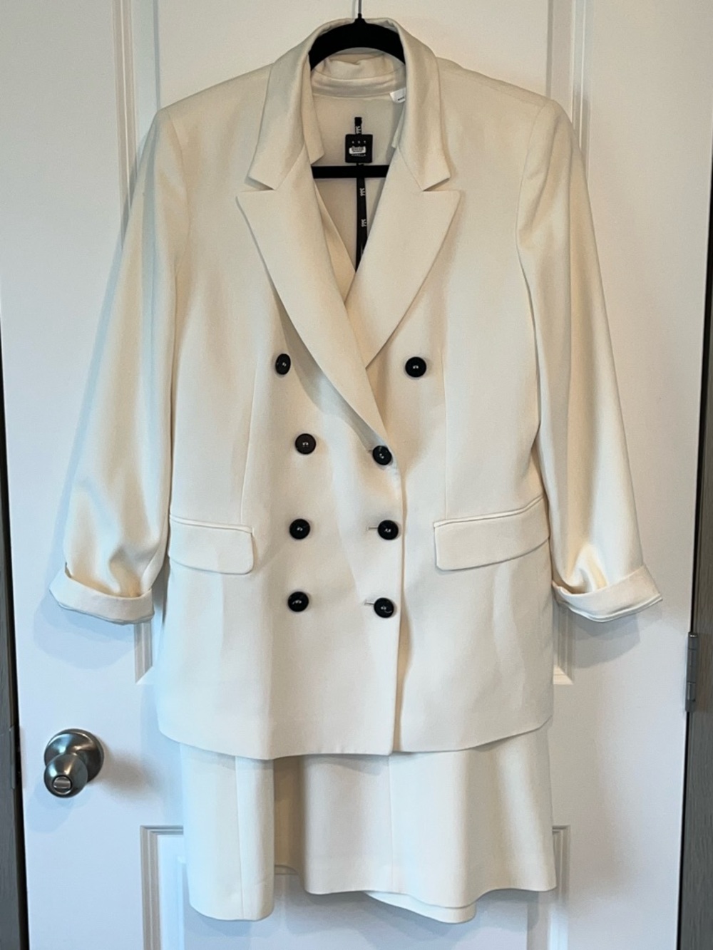 Marella Ivory Oversized Blazer & Dress Office Chic Set Polyester Designer